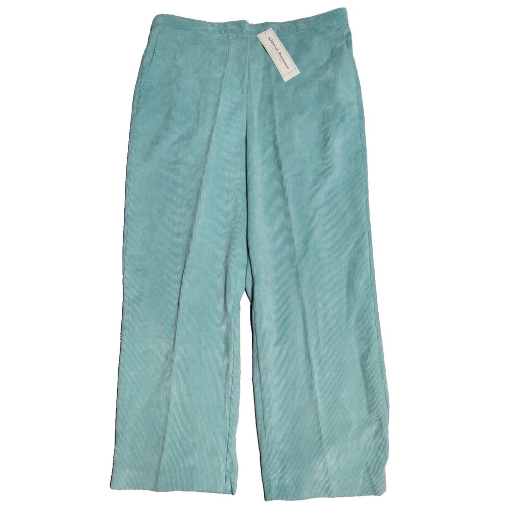 ALFRED DUNNER St Moritz Women‎ Size 16 Short Pull-On Seafoam Corduroy Pants NEW